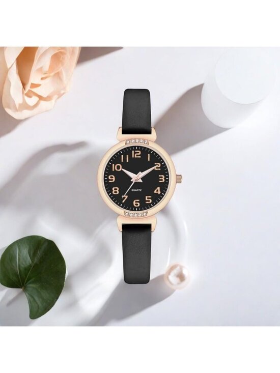 Women\'s Black Analog Leather Strap Crystal Accented Silicone Sport Wrist Watch main image 4